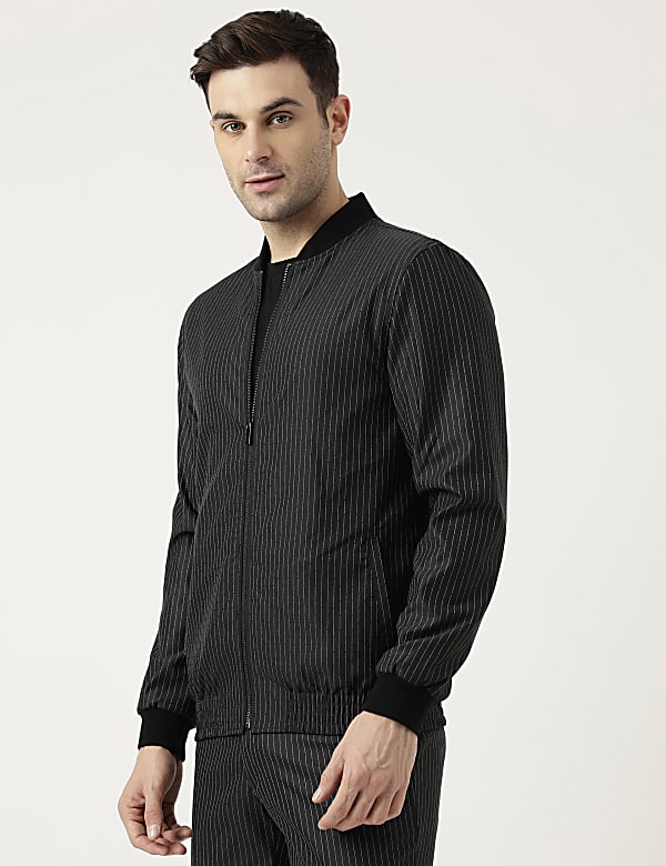 Slim Fit Striped High Neck Jacket