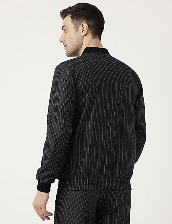 Slim Fit Striped High Neck Jacket