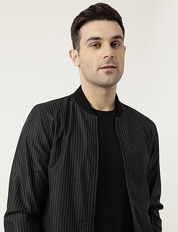 Slim Fit Striped High Neck Jacket