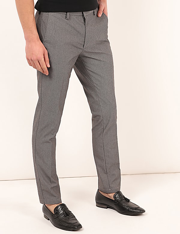 Cotton Mix Self Design Slim Fit Trouser