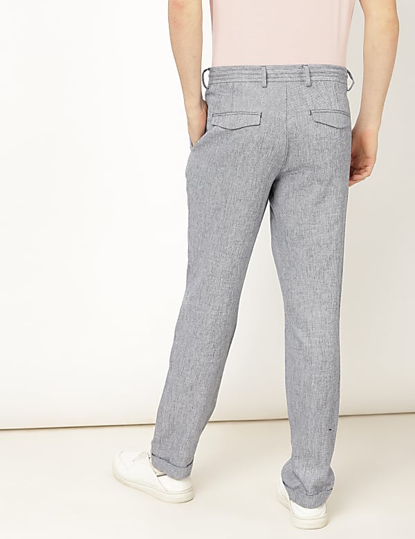 Linen Mix Self Design Slim Fit Trouser