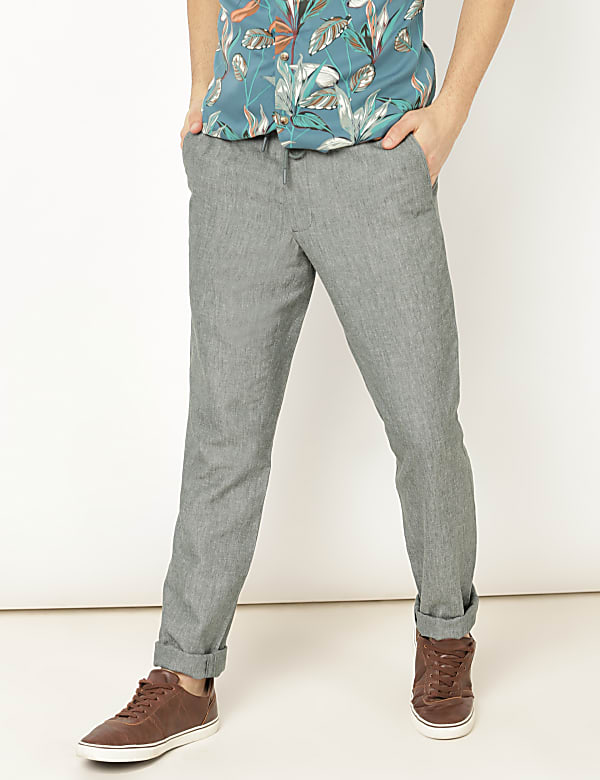 Linen Mix Plain Slim Fit Trouser