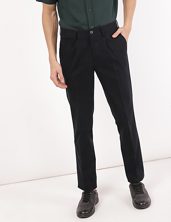 Cotton Mix Plain Slim Fit Trouser