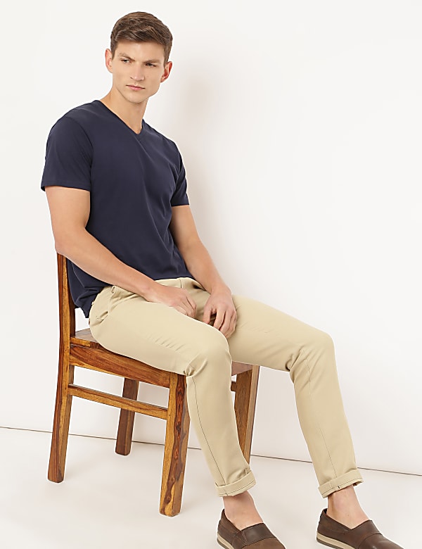 Pure Cotton Textured Slim Fit Trouser