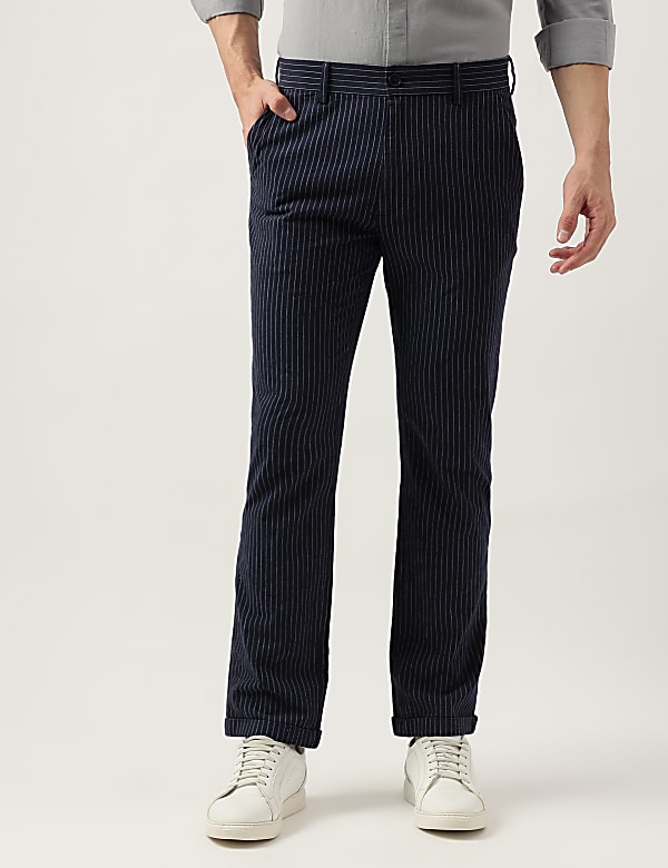 Regular Fit Cotton Blend Striped Trousers