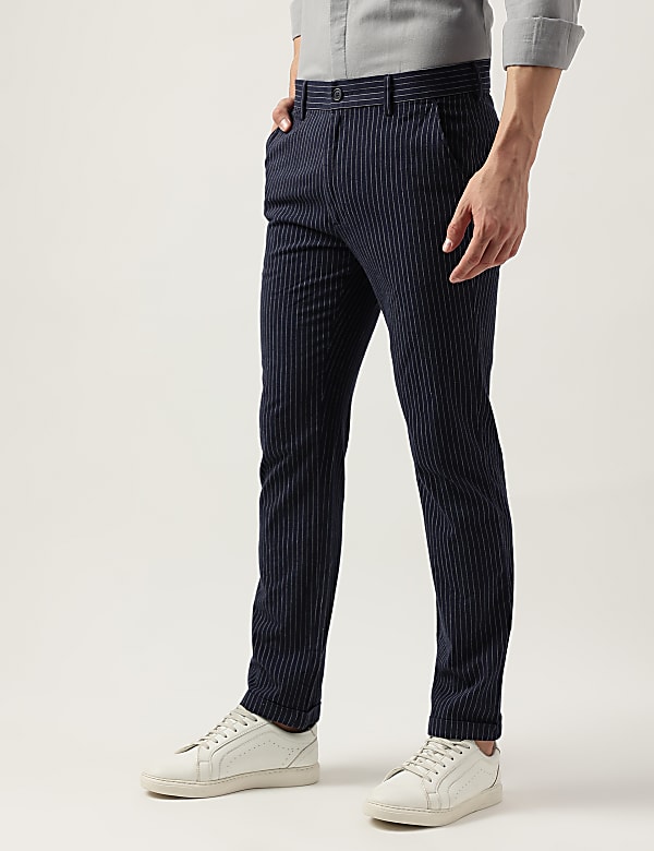 Regular Fit Cotton Blend Striped Trousers