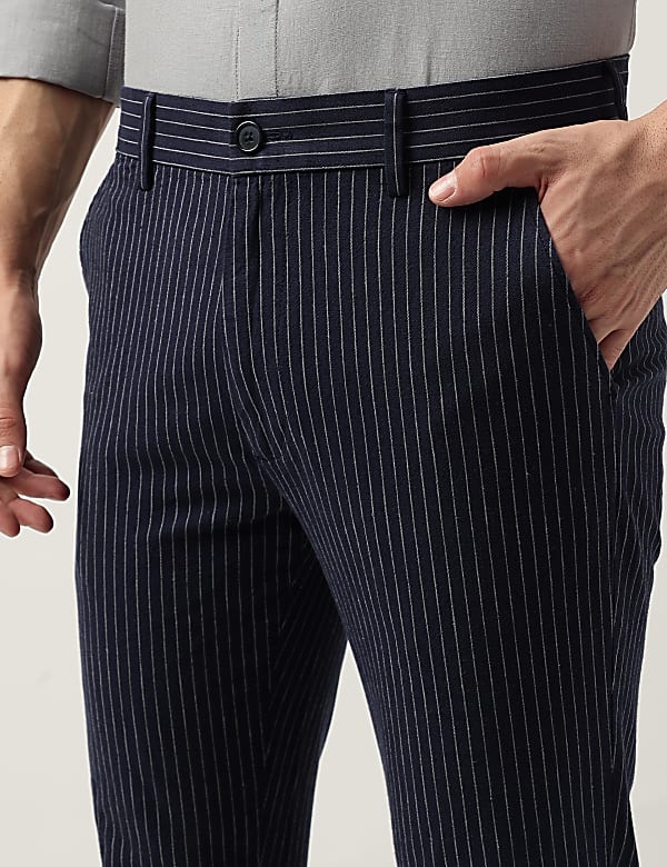Regular Fit Cotton Blend Striped Trousers