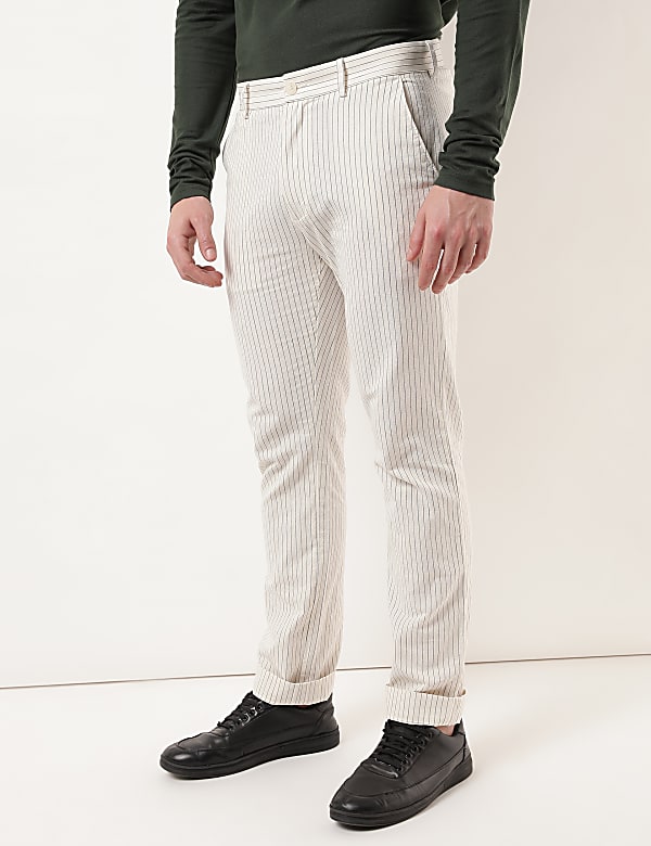 Regular Fit Cotton Blend Striped Trousers