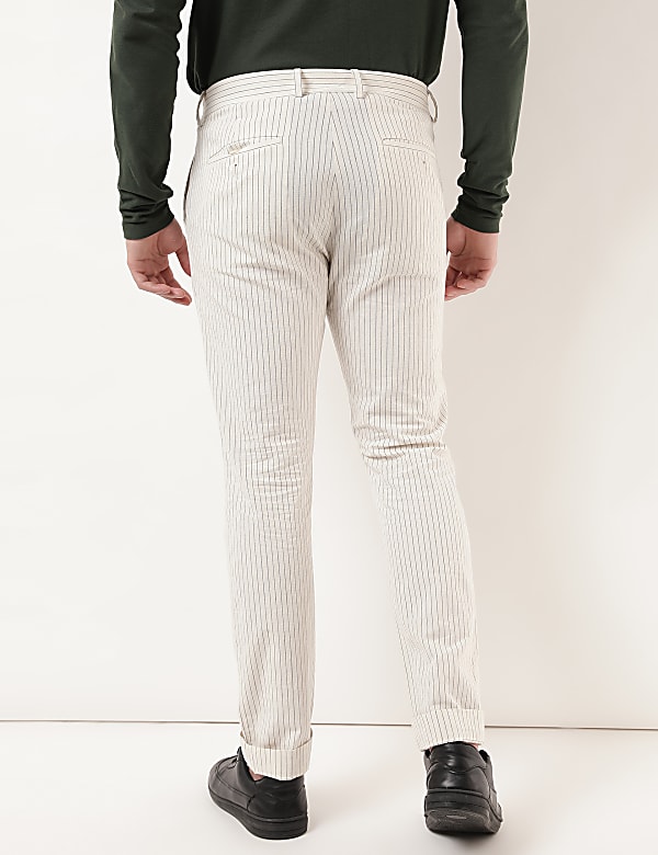 Regular Fit Cotton Blend Striped Trousers