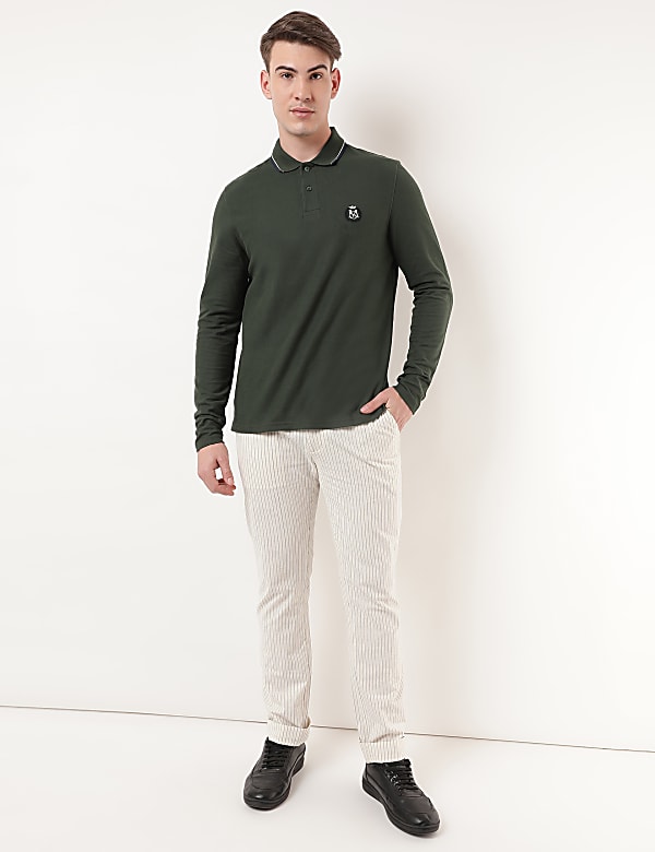 Regular Fit Cotton Blend Striped Trousers