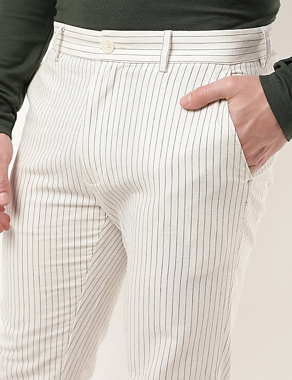 Regular Fit Cotton Blend Striped Trousers