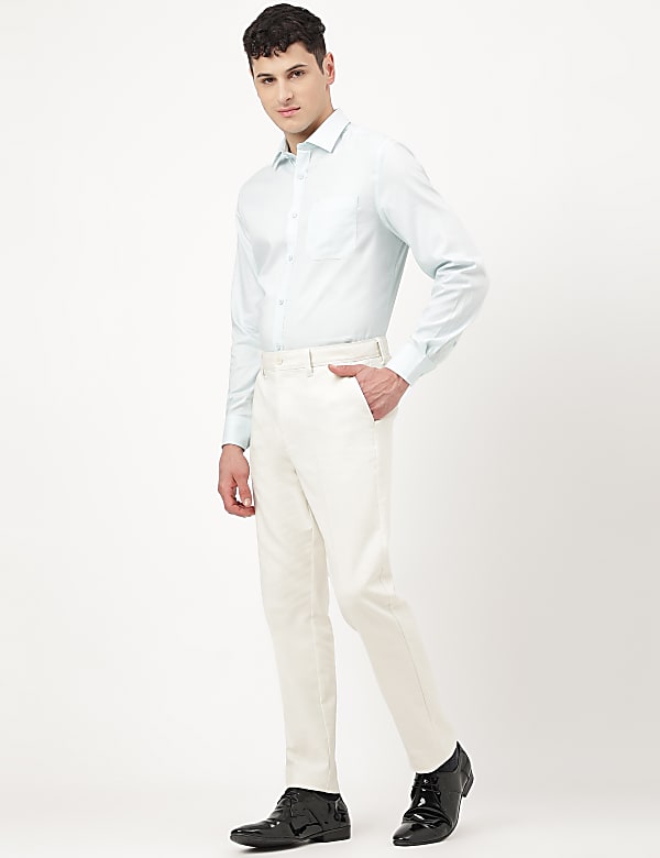 Cotton Mix Plain Slim Fit Trousers