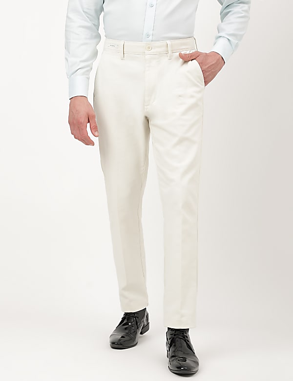 Cotton Mix Plain Slim Fit Trousers