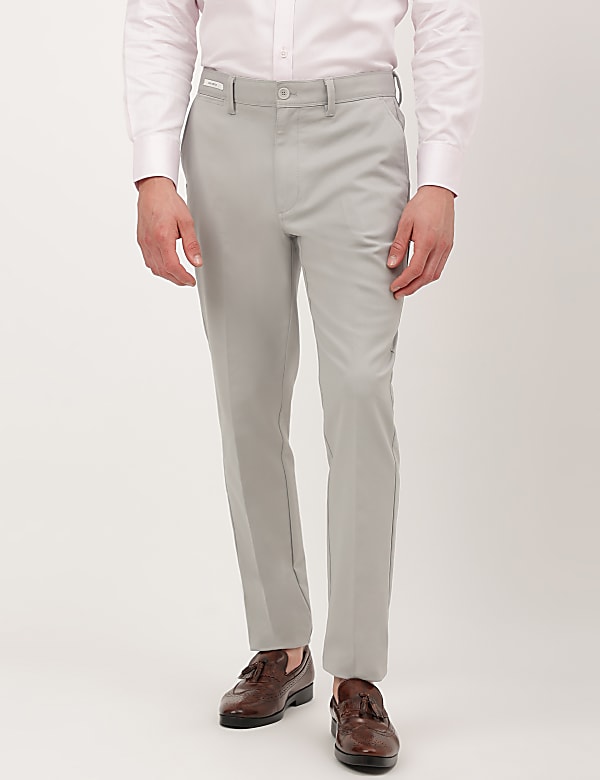 Cotton Mix Plain Slim Fit Trousers