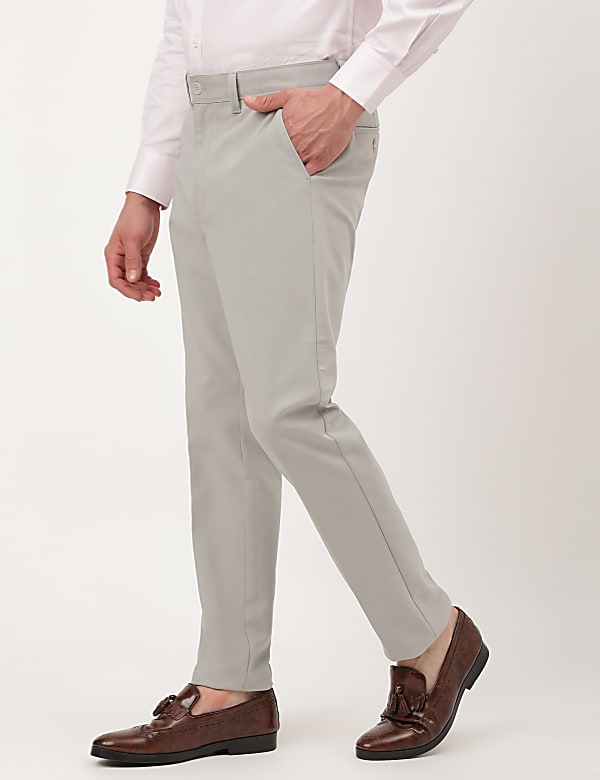 Cotton Mix Plain Slim Fit Trousers