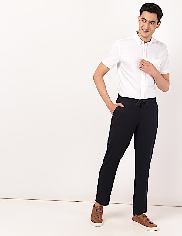 Linen Mix Plain Regular Fit Trouser