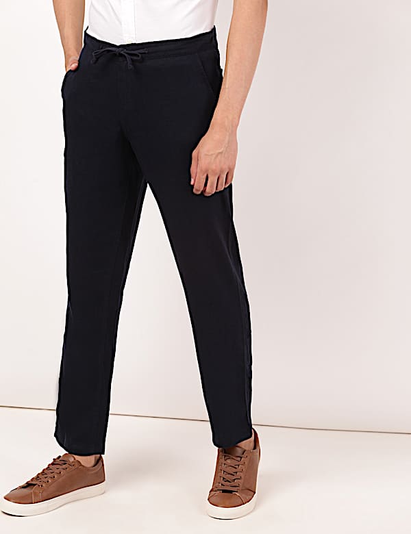Linen Mix Plain Regular Fit Trouser