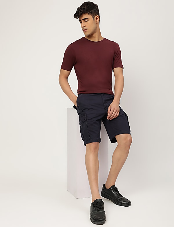 Pure Cotton Plain Regular Fit Cargo Shorts
