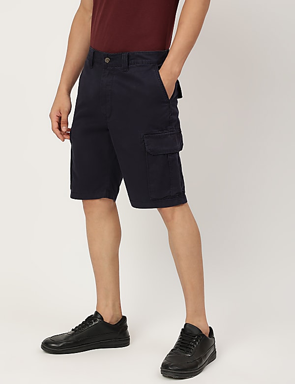 Pure Cotton Plain Regular Fit Cargo Shorts