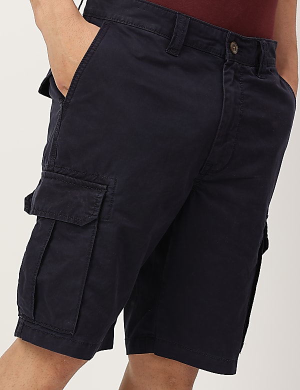 Pure Cotton Plain Regular Fit Cargo Shorts