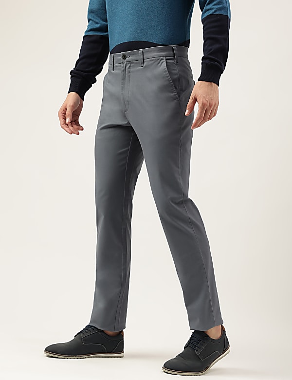 Slim Fit Cotton Rich Solid Trousers