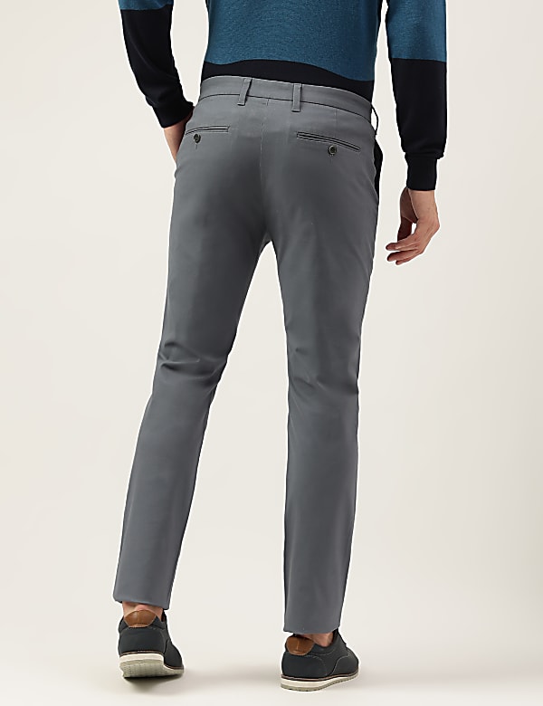 Slim Fit Cotton Rich Solid Trousers