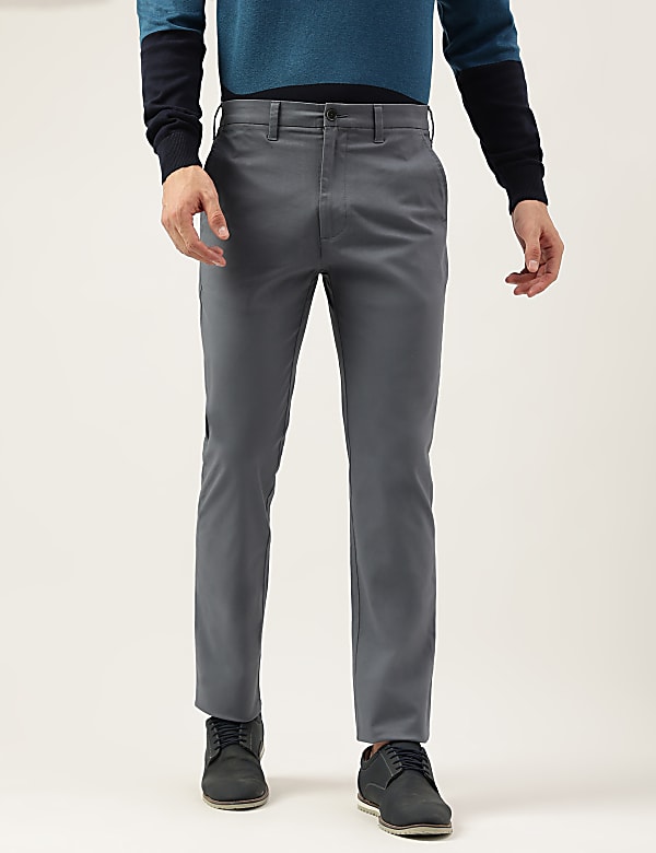 Slim Fit Cotton Rich Solid Trousers