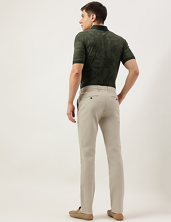 Slim Fit Cotton Rich Solid Trousers