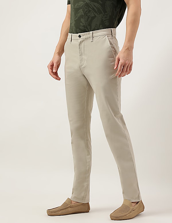 Slim Fit Cotton Rich Solid Trousers