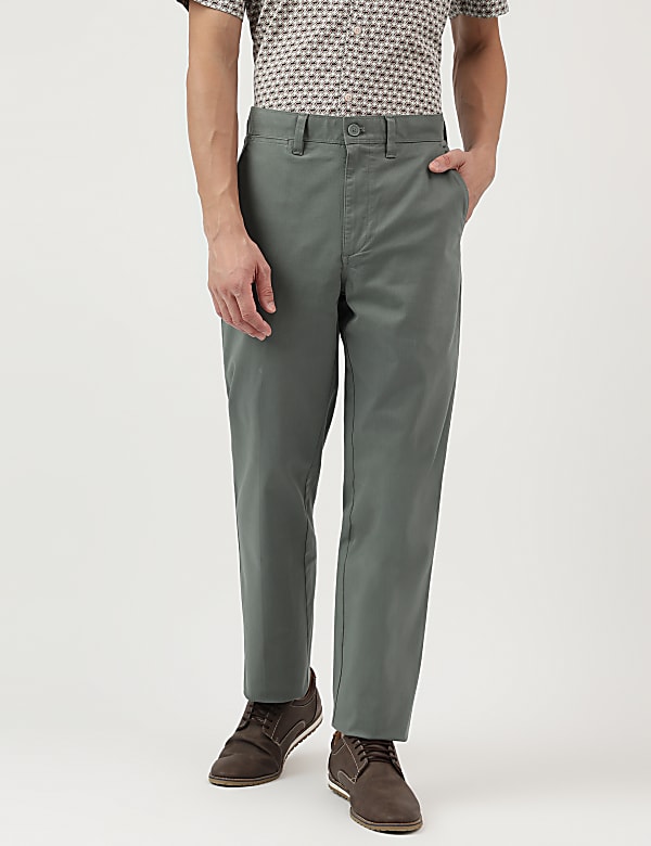 Regular Fit Pure Cotton Plain Trousers