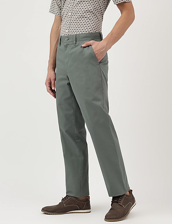 Regular Fit Pure Cotton Plain Trousers