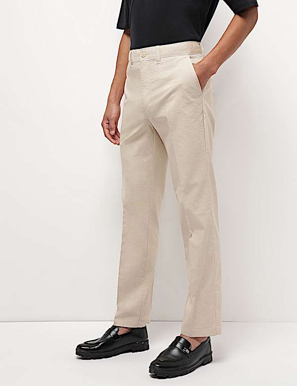 Mid Waist Cotton Blend Chinos