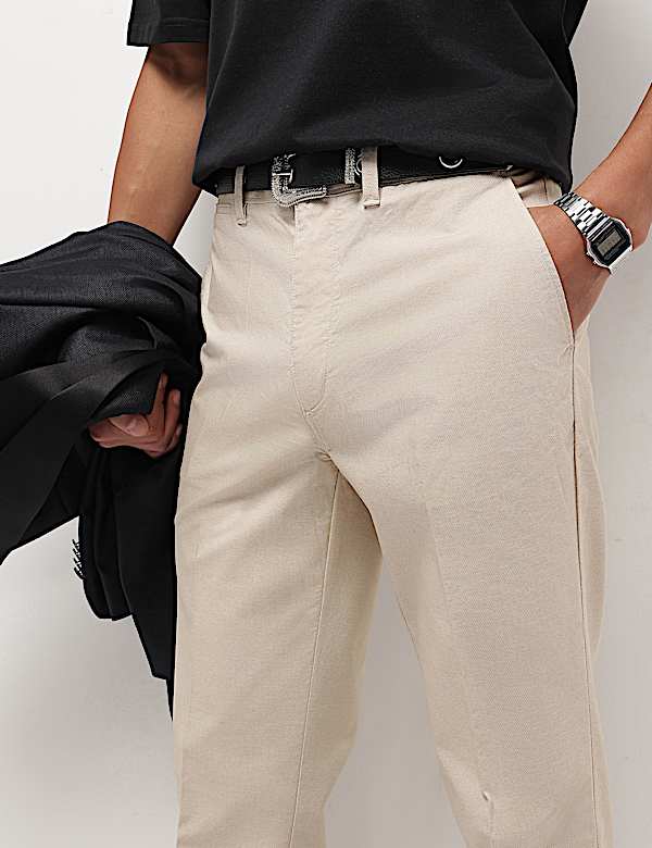 Mid Waist Cotton Blend Chinos