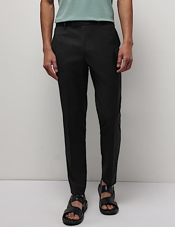 Mid Waist Textured Slim Fit Trousers