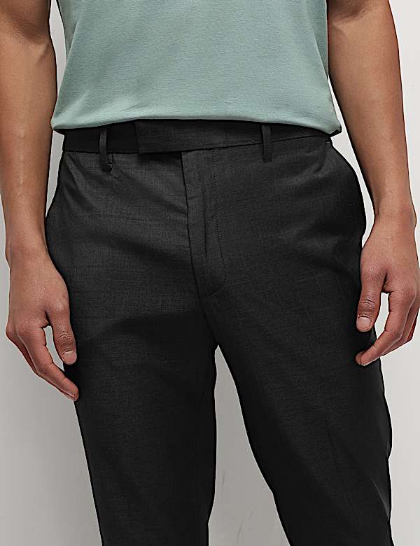 Mid Waist Textured Slim Fit Trousers