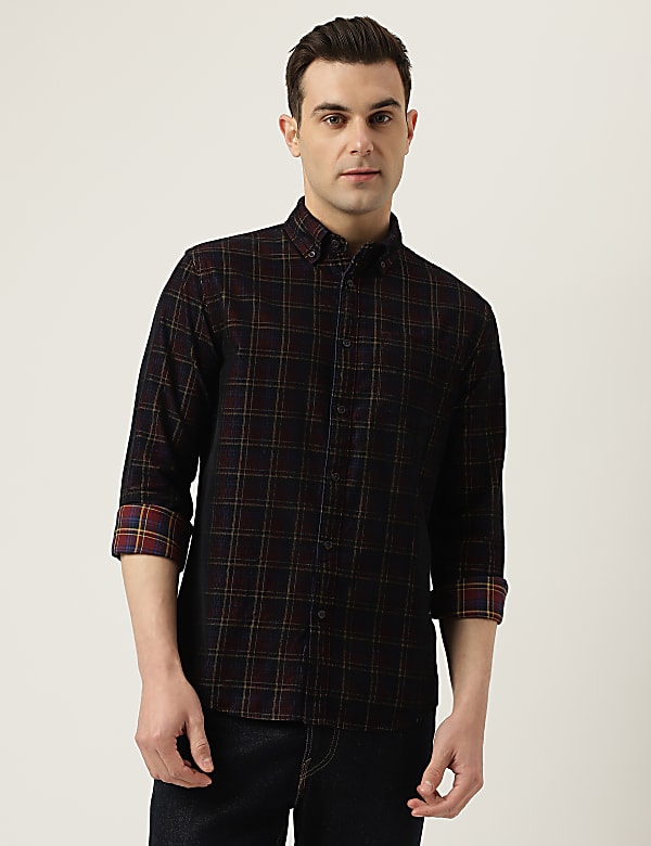 Pure Cotton Check Button Down Collar Shirt