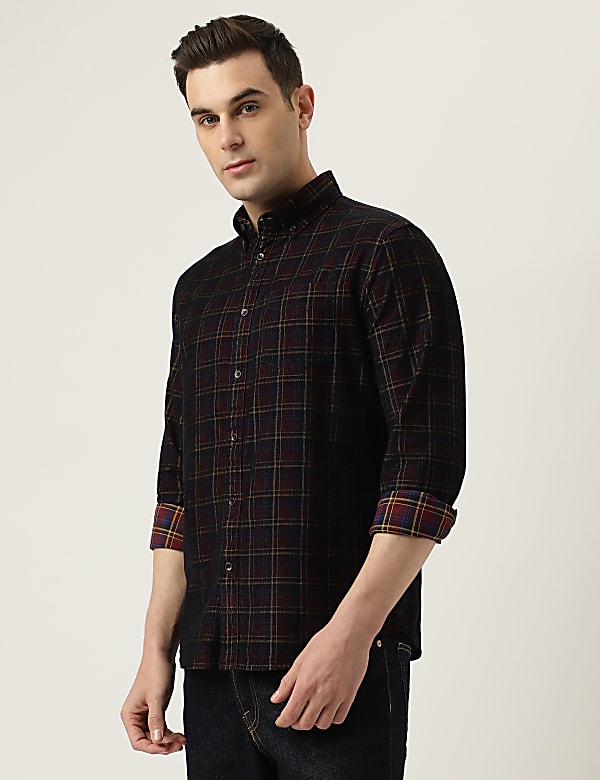 Pure Cotton Check Button Down Collar Shirt