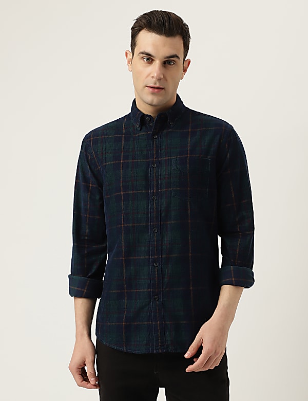 Pure Cotton Check Button Down Collar Shirt