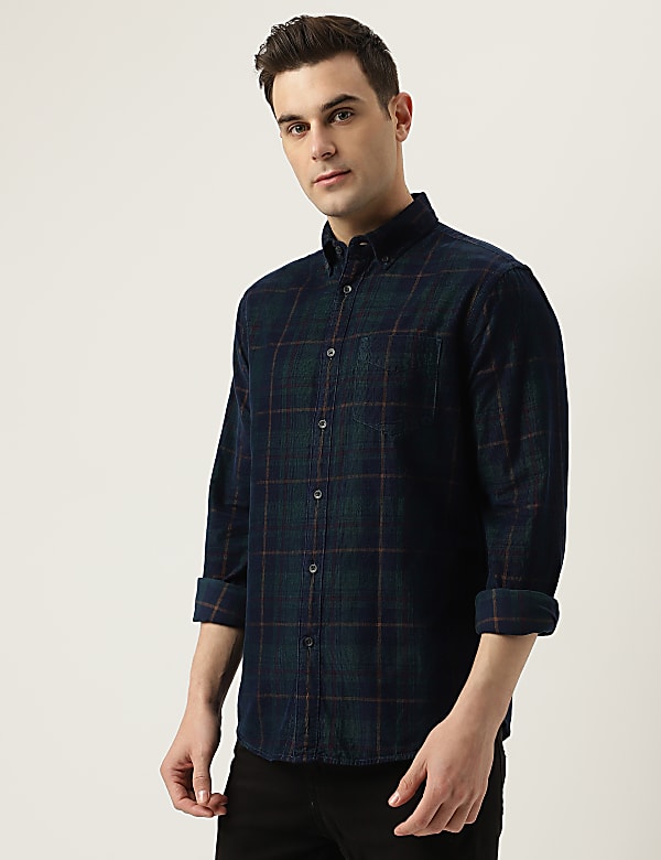 Pure Cotton Check Button Down Collar Shirt