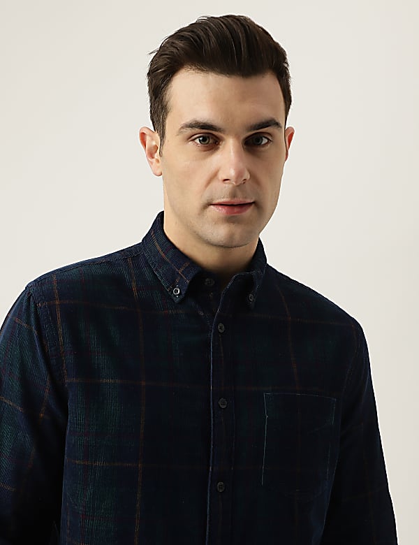 Pure Cotton Check Button Down Collar Shirt