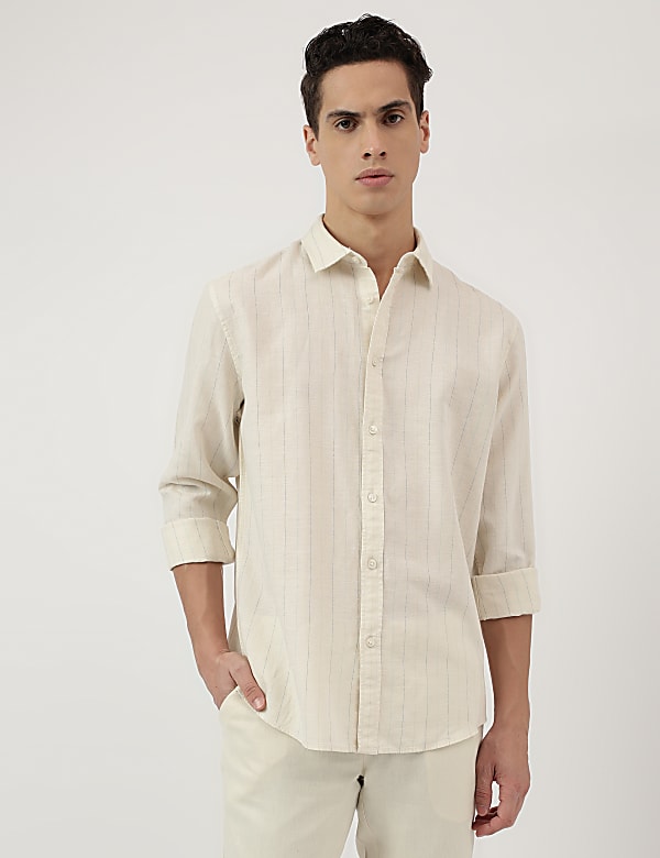 Relaxed Fit Linen Mix Stripes Shirt