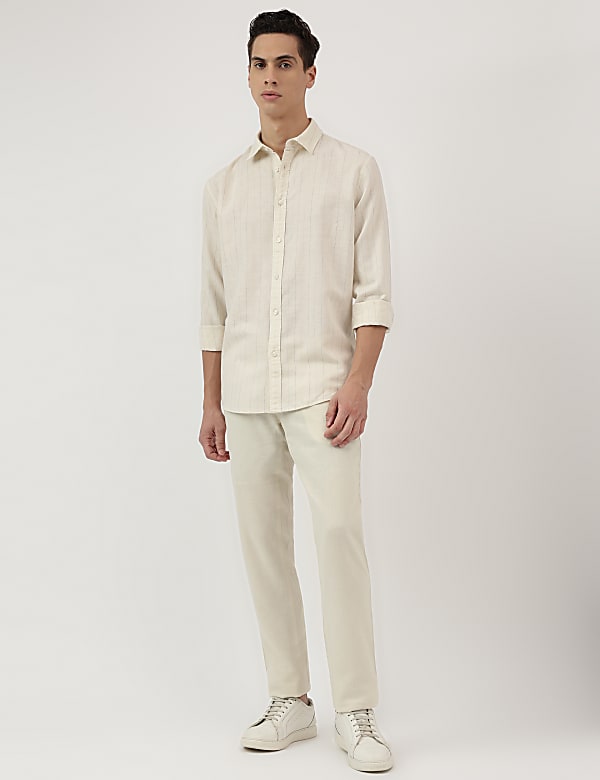 Relaxed Fit Linen Mix Stripes Shirt