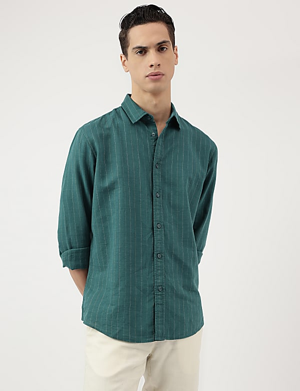 Relaxed Fit Linen Mix Stripes Shirt