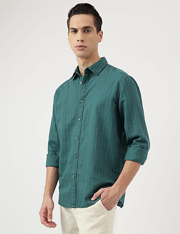 Relaxed Fit Linen Mix Stripes Shirt
