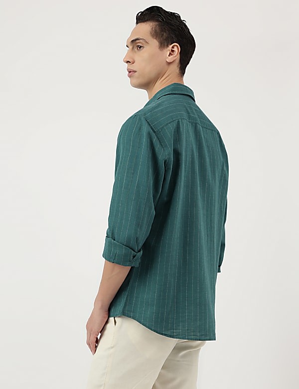 Relaxed Fit Linen Mix Stripes Shirt