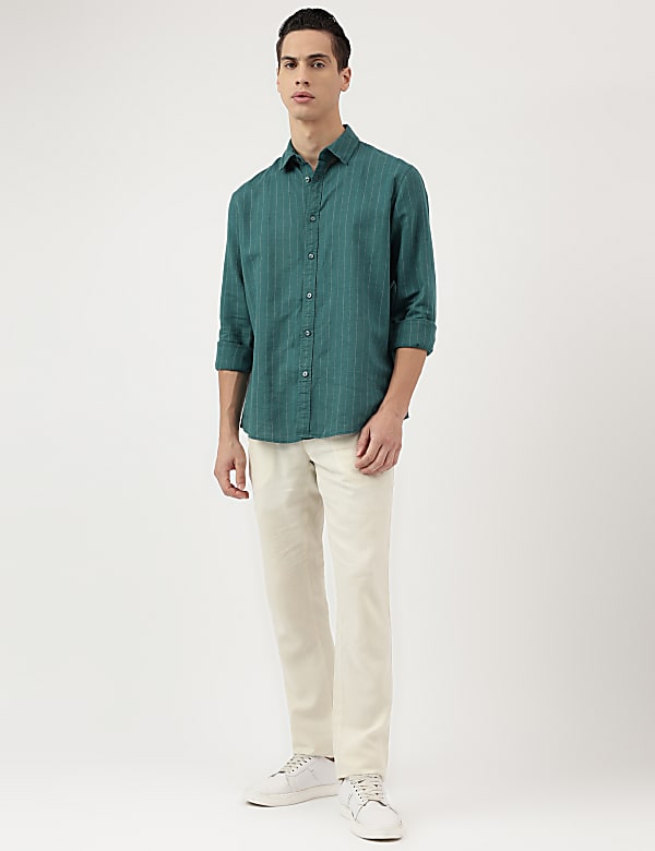 Relaxed Fit Linen Mix Stripes Shirt