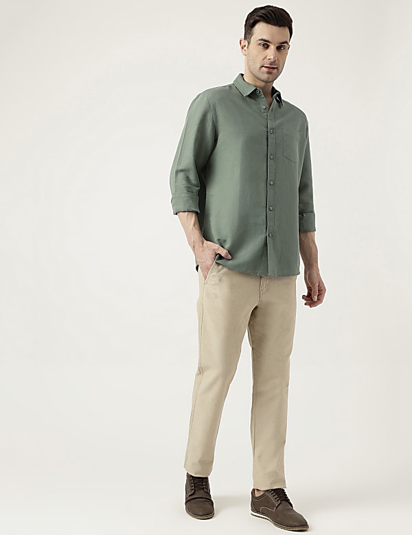 Relaxed Fit Linen Blend Plain Shirt
