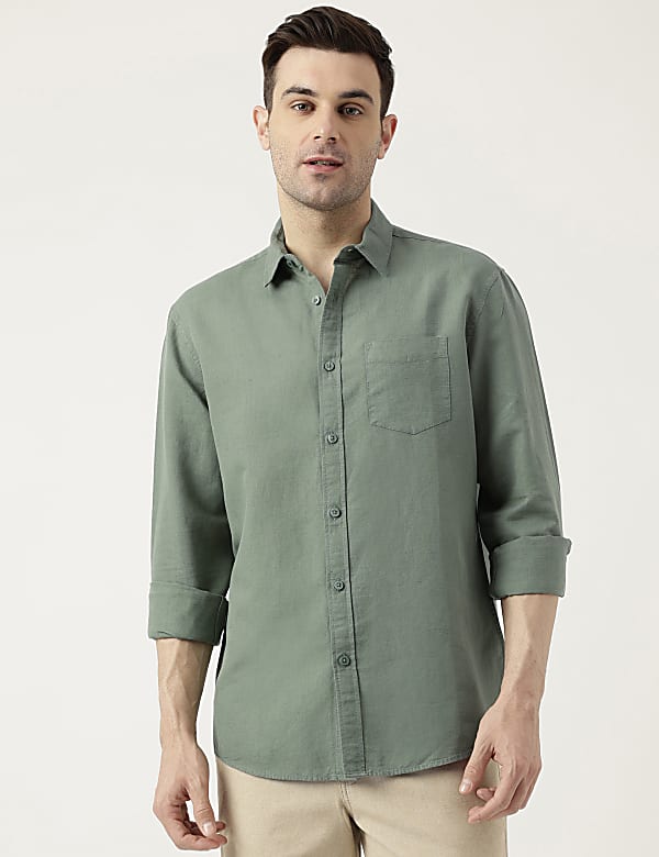 Relaxed Fit Linen Blend Plain Shirt