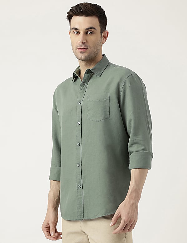 Relaxed Fit Linen Blend Plain Shirt