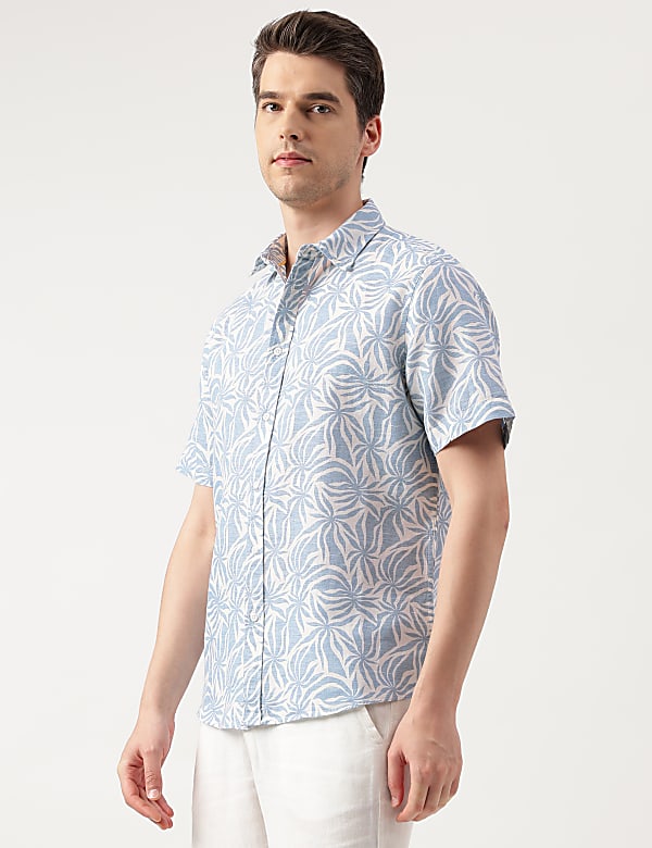 Linen Blend Striped Spread Collar Shirt